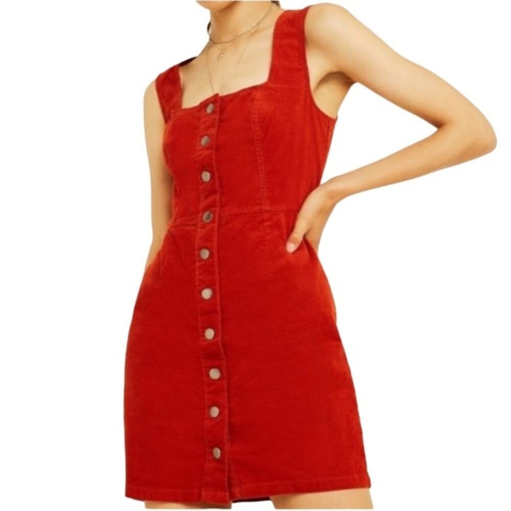 Urban Outfitters Womens Corduroy Button Down Mini Dress Rust Color Size 0